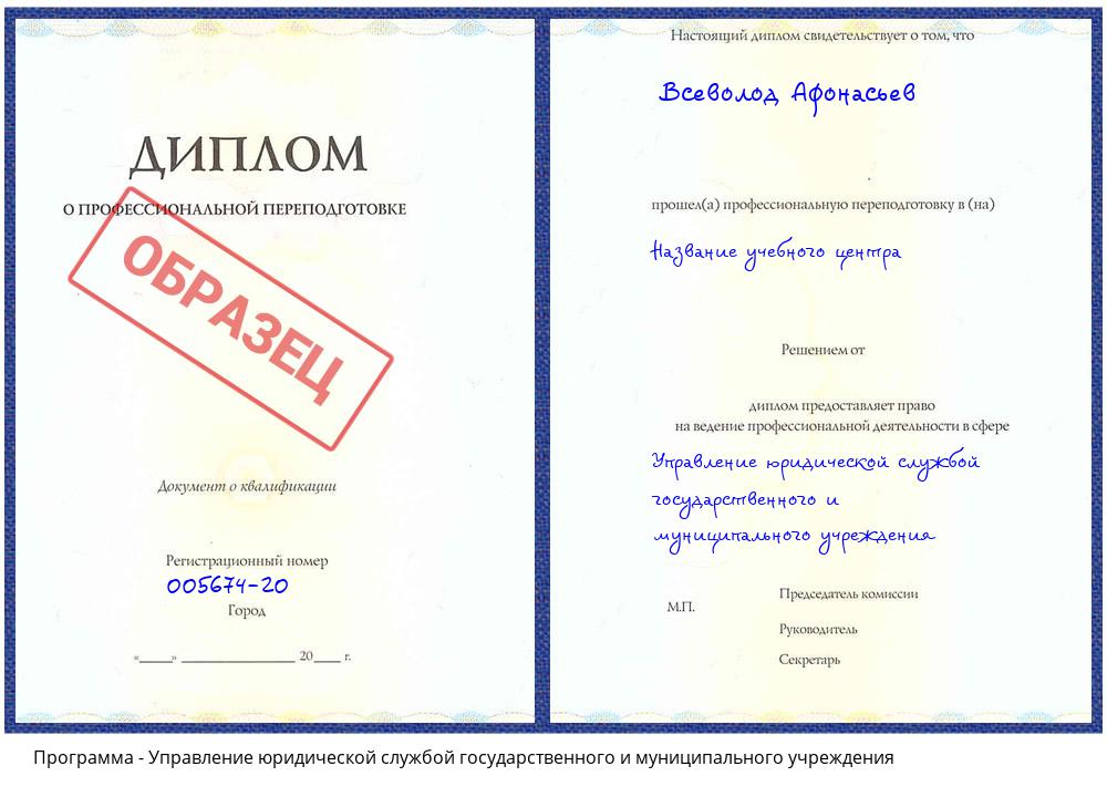 Управление юридической службой государственного и муниципального учреждения Якутск