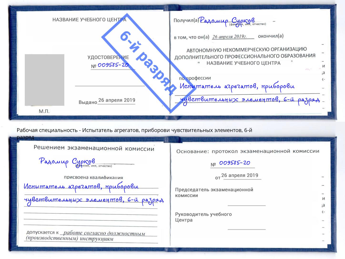корочка 6-й разряд Испытатель агрегатов, приборови чувствительных элементов Якутск
