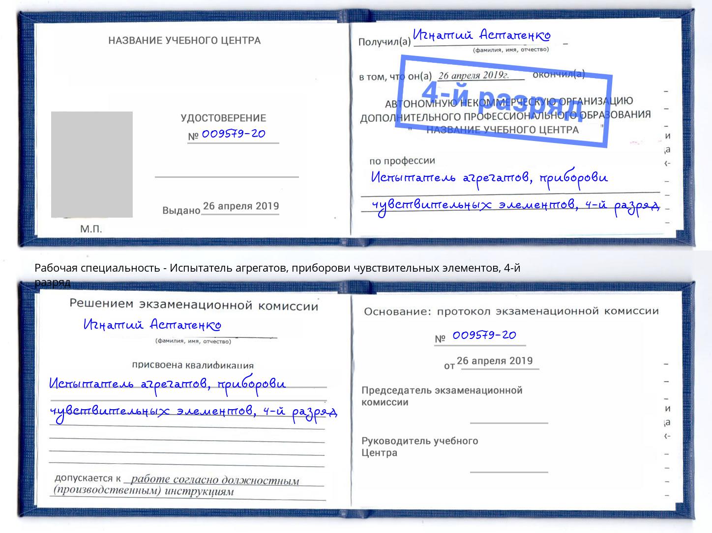 корочка 4-й разряд Испытатель агрегатов, приборови чувствительных элементов Якутск