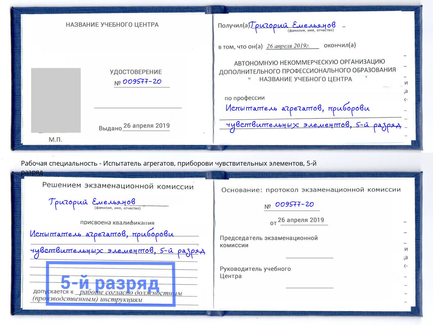 корочка 5-й разряд Испытатель агрегатов, приборови чувствительных элементов Якутск