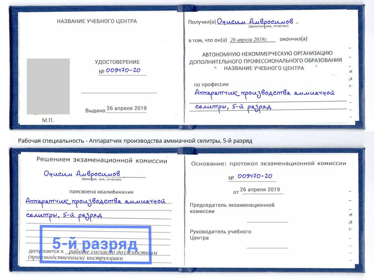 корочка 5-й разряд Аппаратчик производства аммиачной селитры Якутск