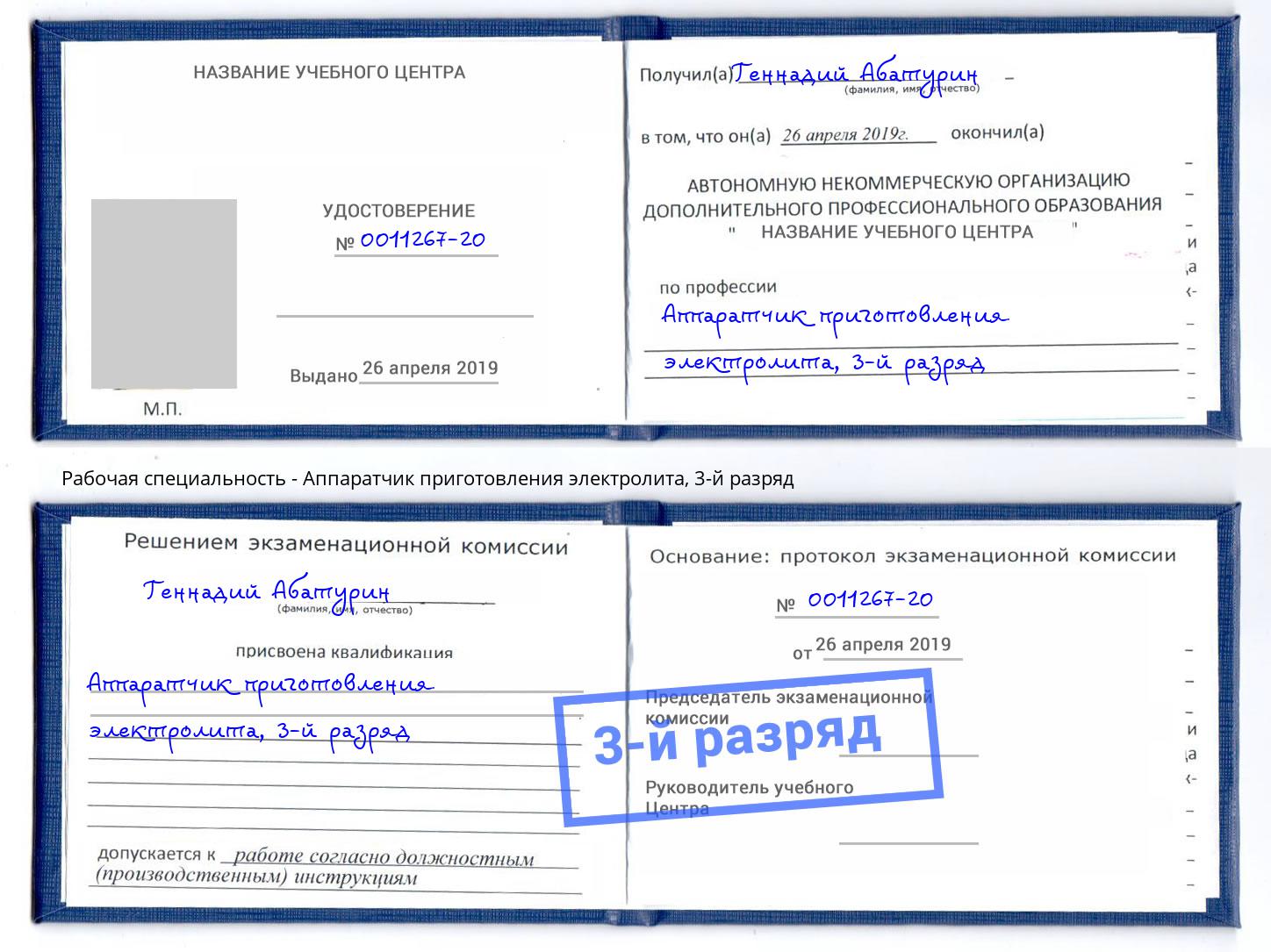 корочка 3-й разряд Аппаратчик приготовления электролита Якутск
