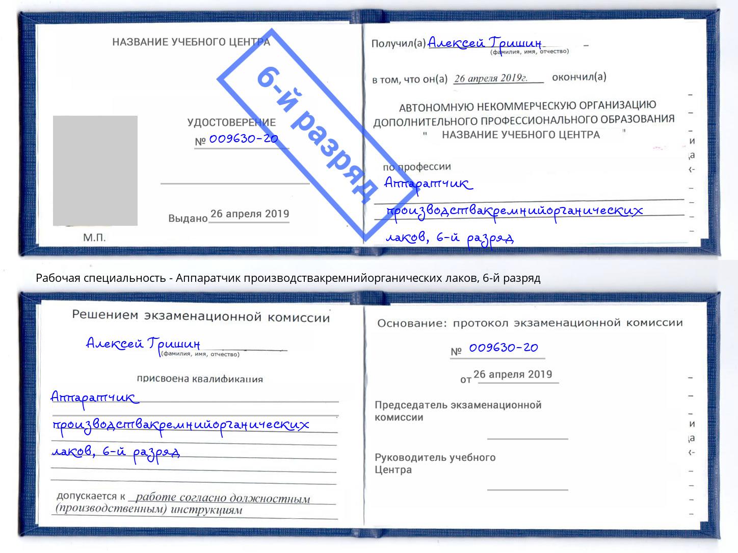 корочка 6-й разряд Аппаратчик производствакремнийорганических лаков Якутск