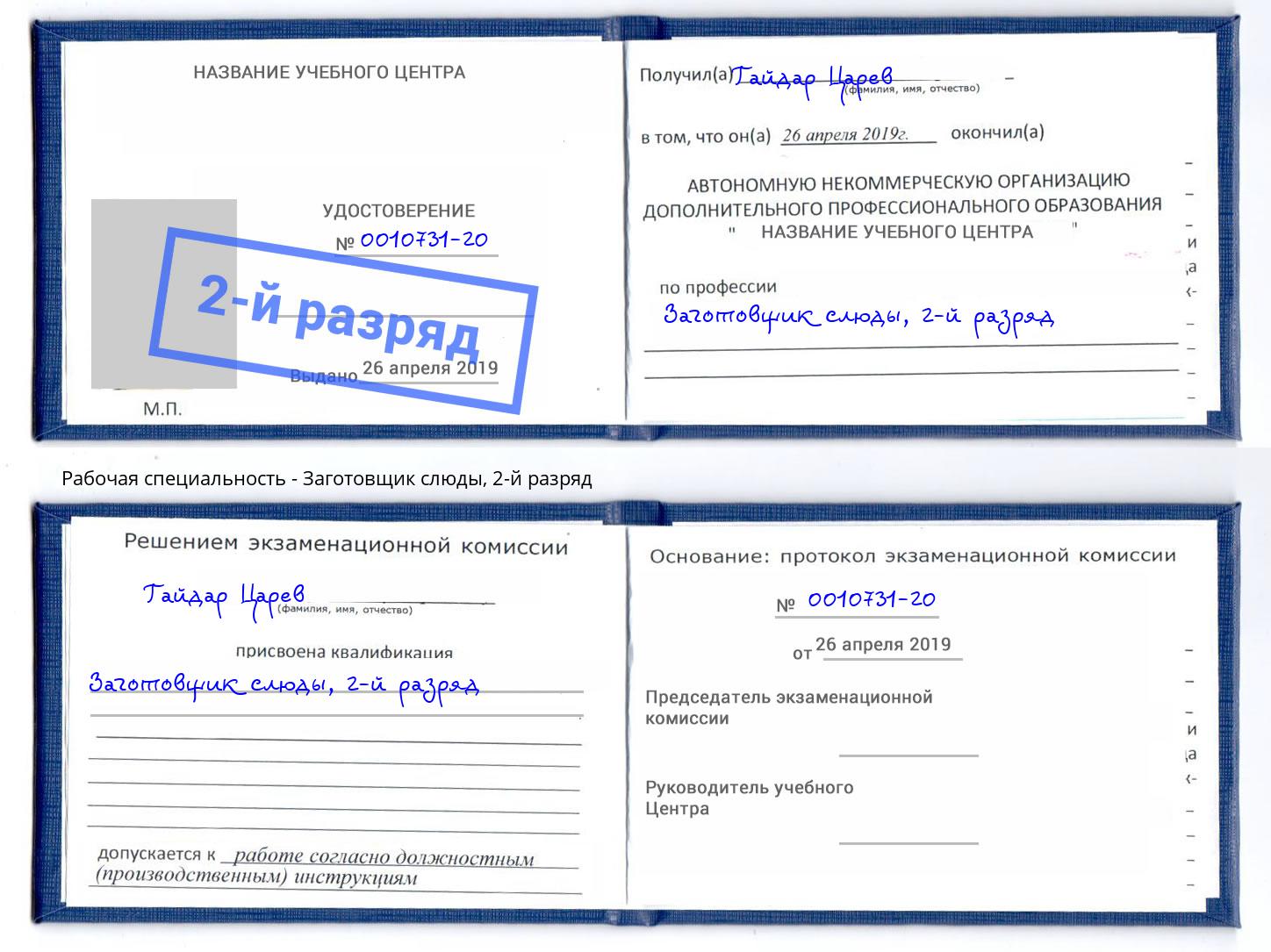 корочка 2-й разряд Заготовщик слюды Якутск