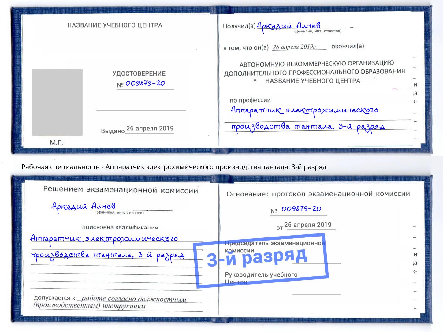 корочка 3-й разряд Аппаратчик электрохимического производства тантала Якутск