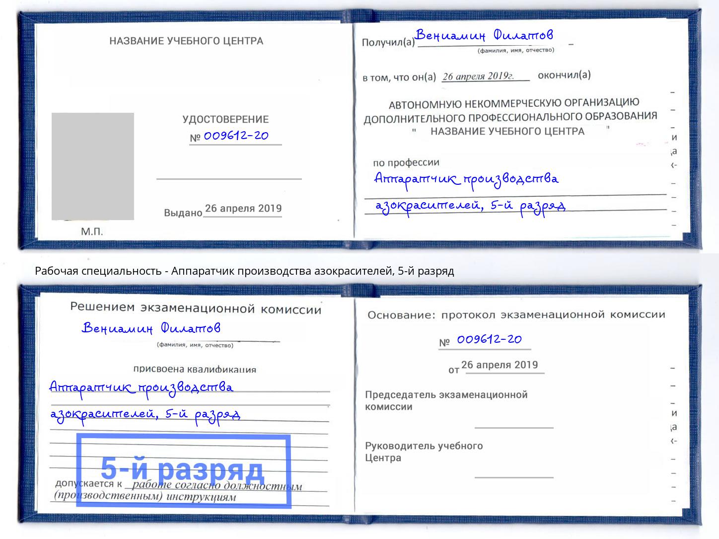 корочка 5-й разряд Аппаратчик производства азокрасителей Якутск