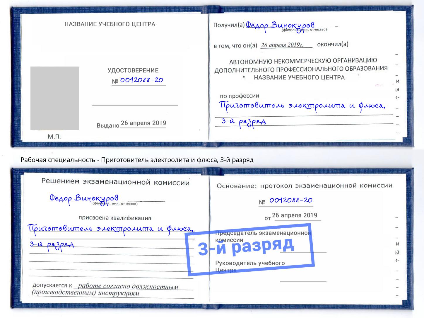 корочка 3-й разряд Приготовитель электролита и флюса Якутск