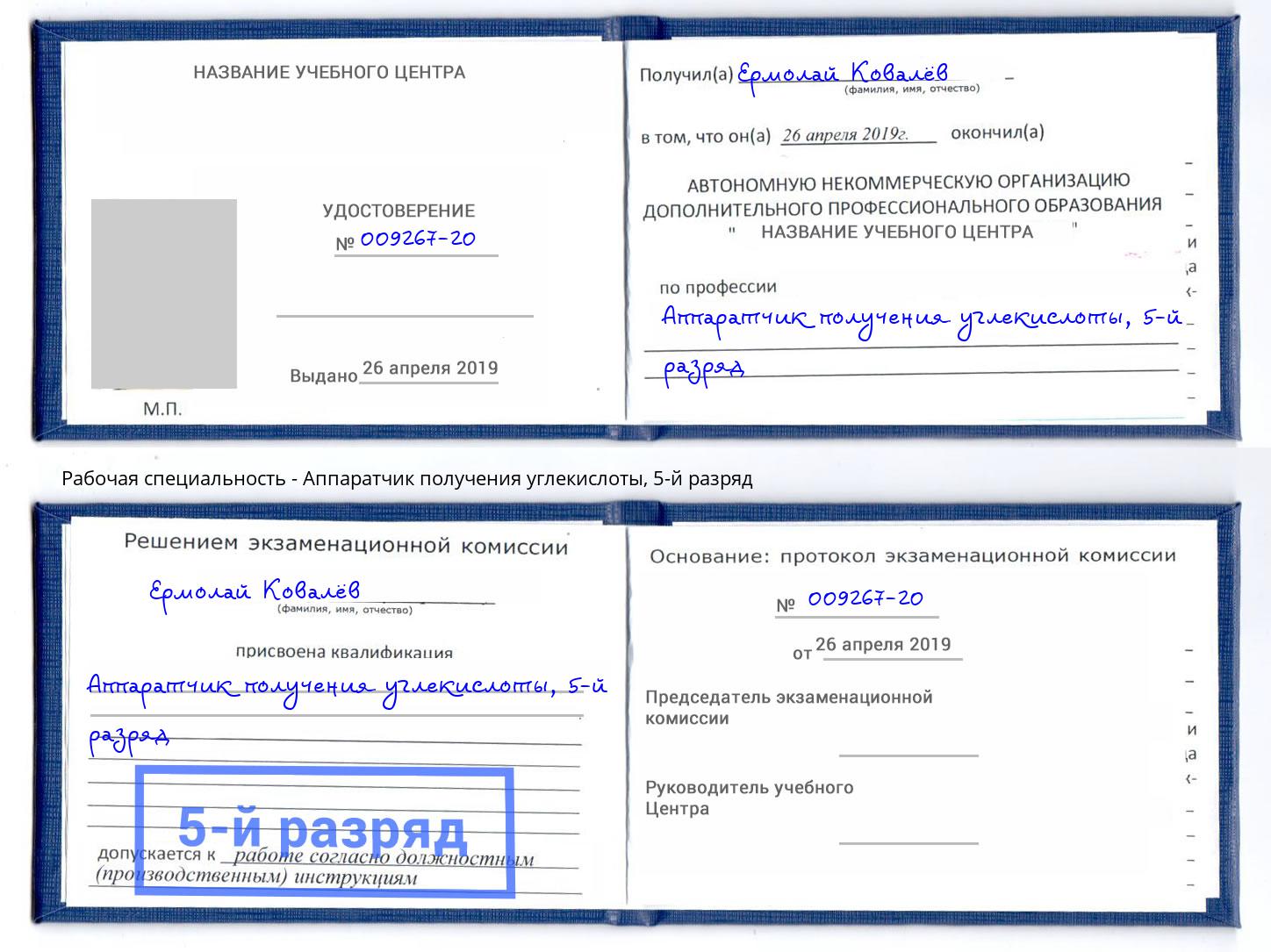 корочка 5-й разряд Аппаратчик получения углекислоты Якутск