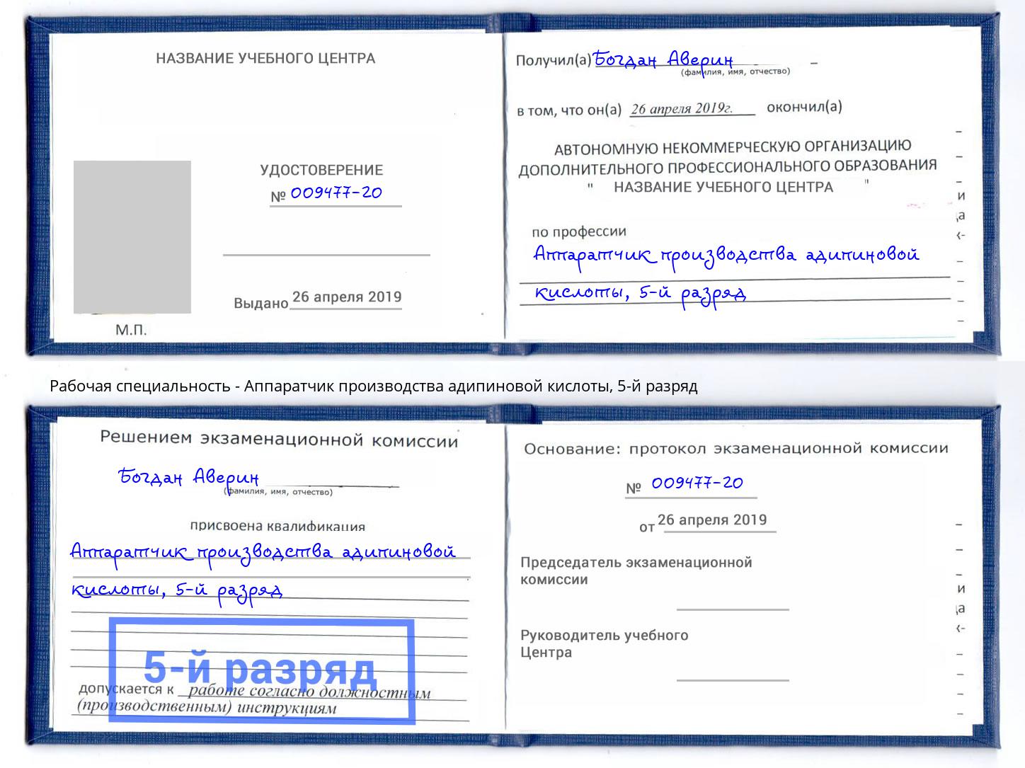 корочка 5-й разряд Аппаратчик производства адипиновой кислоты Якутск
