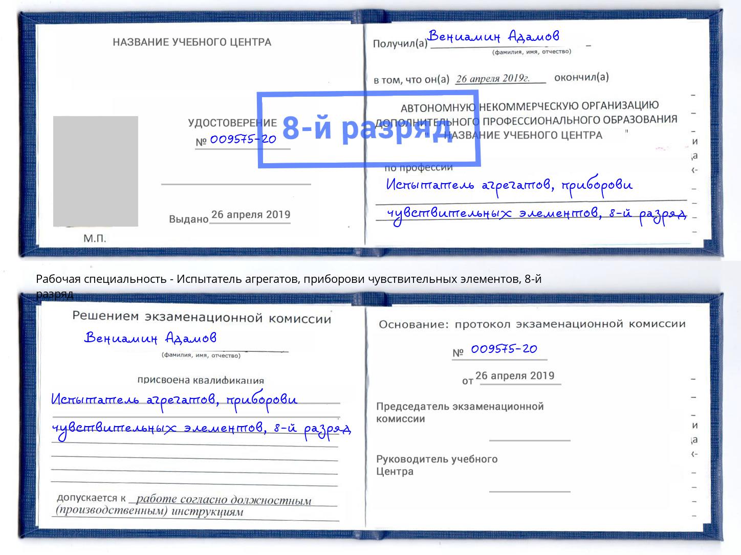 корочка 8-й разряд Испытатель агрегатов, приборови чувствительных элементов Якутск